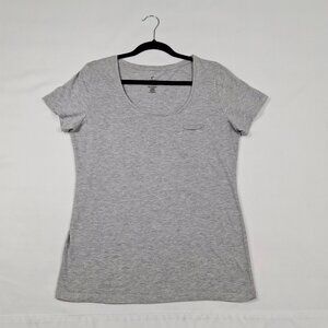 Womens G21 Plus Sz L Scoop Neck Tee T Shirt Short Sleeve Gray Stretchy Casual